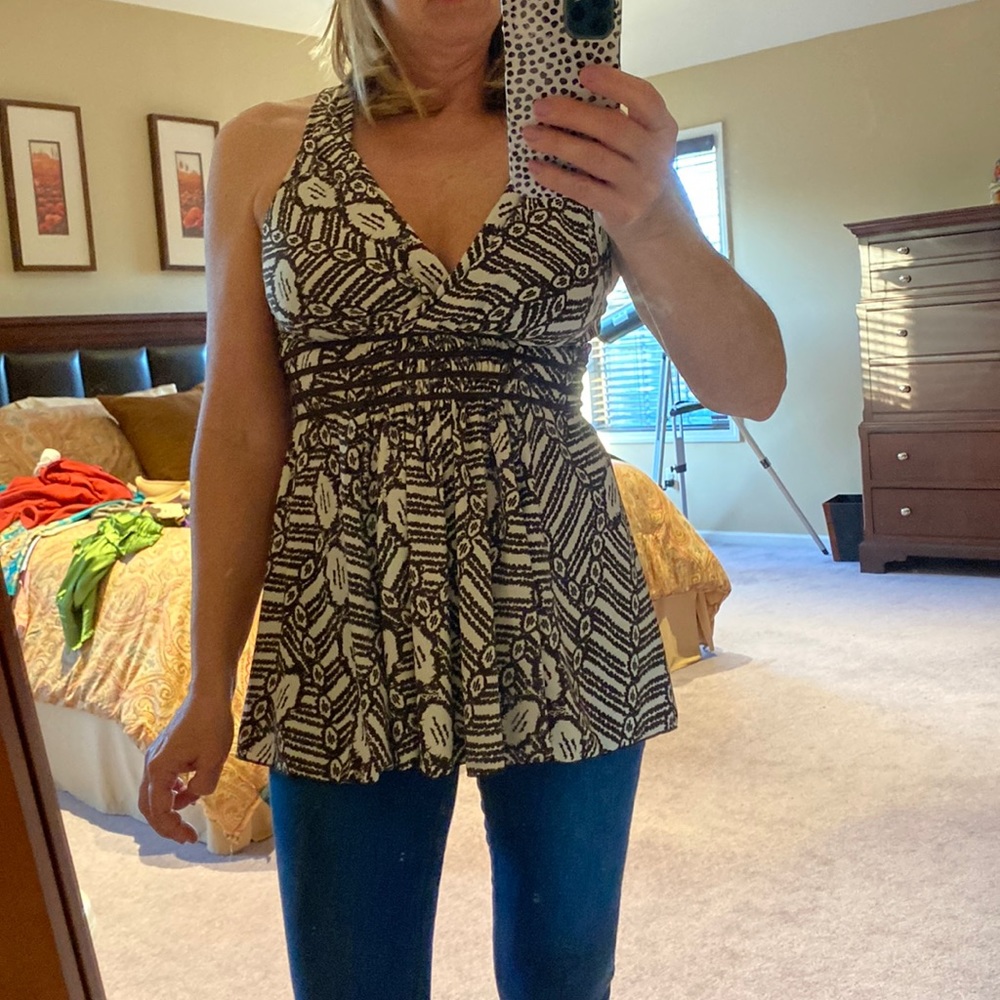 INC brown and cream wrap tank blouse